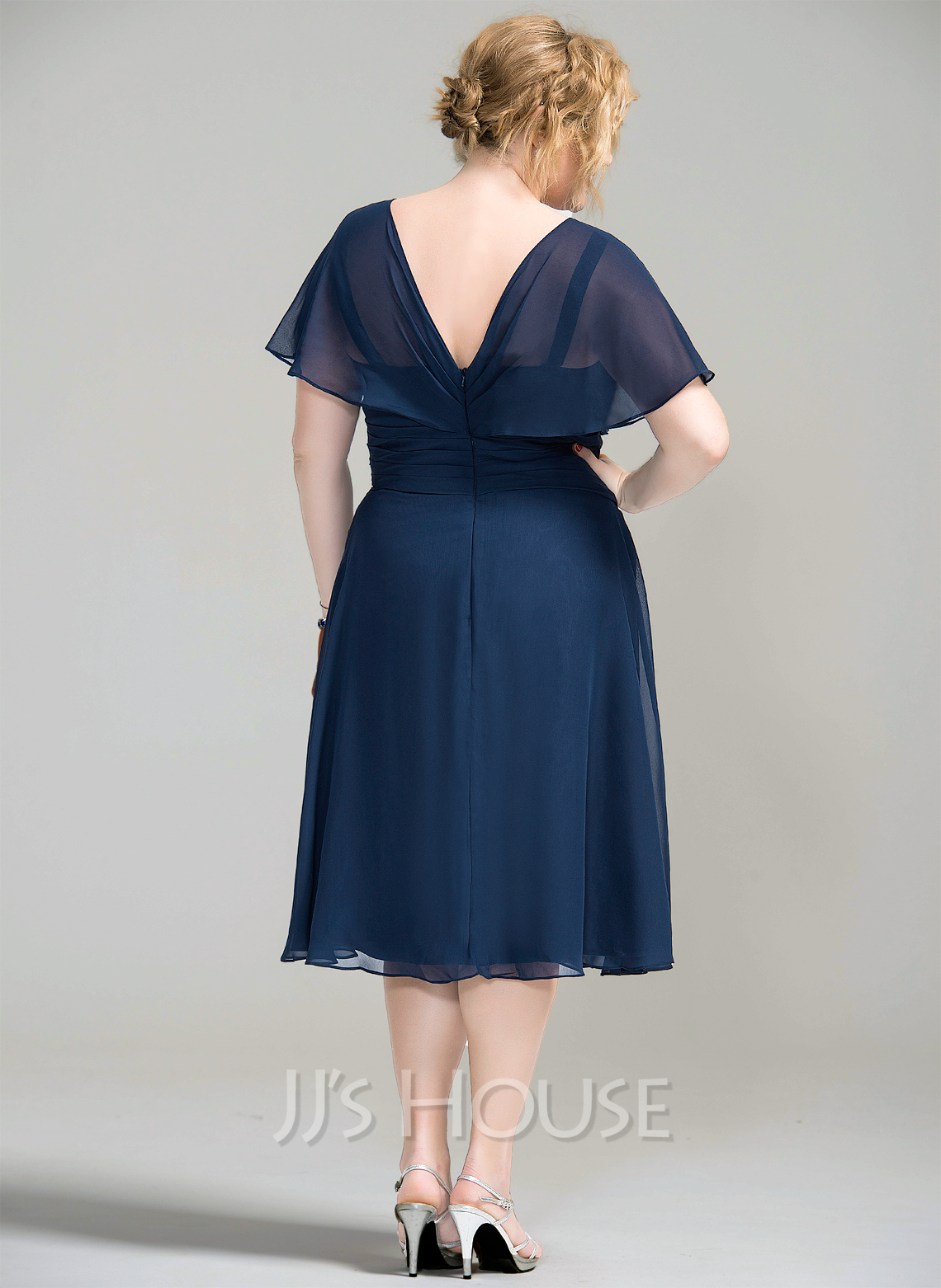 A-Line V-neck Knee-Length Chiffon Cocktail Dress With Ruffle (016111361 ...