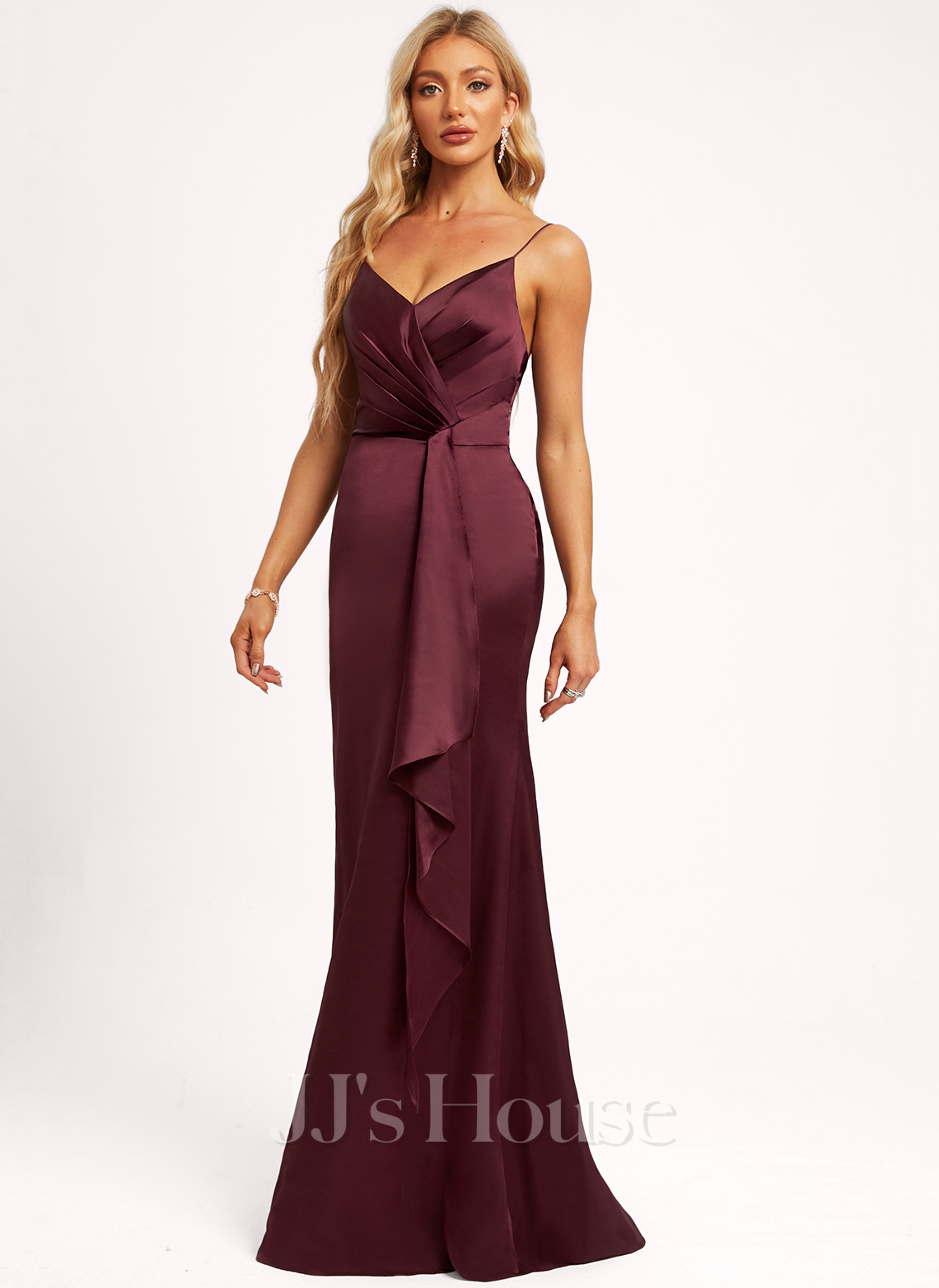 Trumpet/Mermaid Halter Neck Floor Length Satin Bridesmaid Dress main image 0