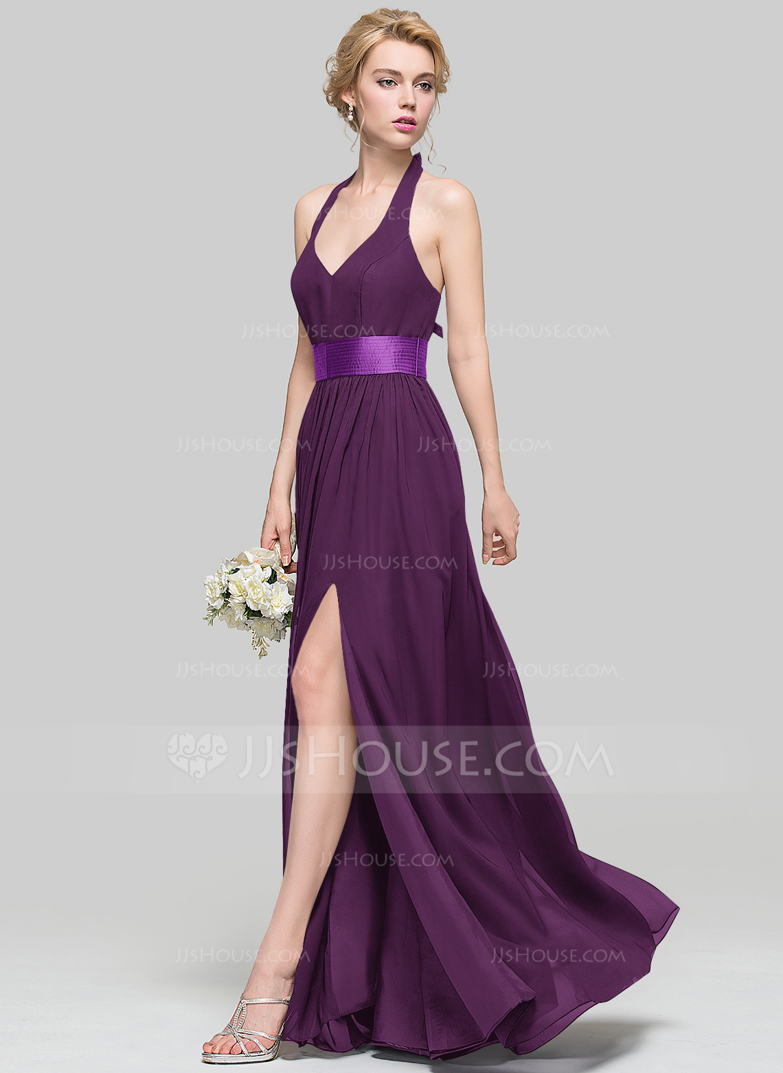 A-Line/Princess V-Neck Floor-Length Junior Bridesmaid Dresses
