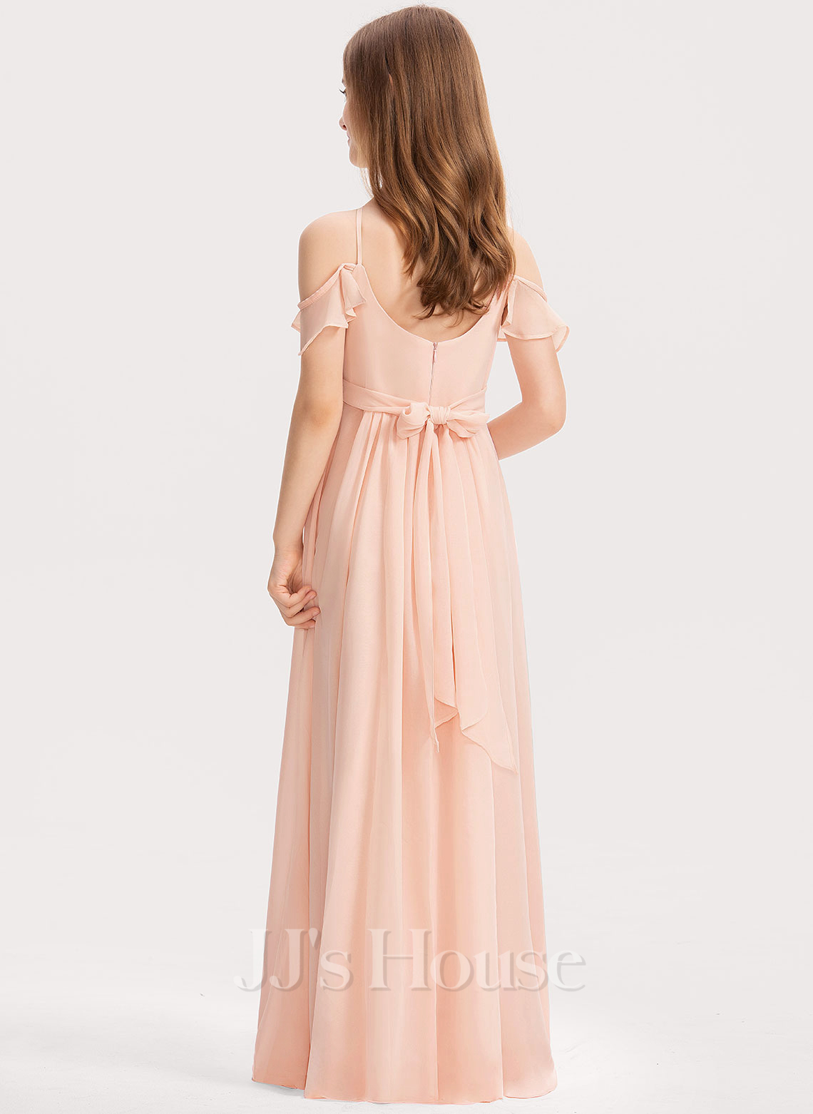 A-line Sleeveless Halter Chiffon Junior Bridesmaid Dress Fuchsia main image 1