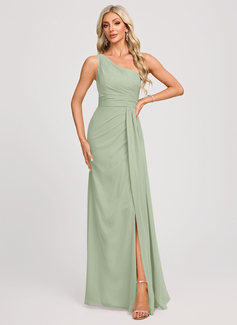 Kleid in A-Linie mit One-Shoulder-Ausschnitt Rüschen aus Chiffon