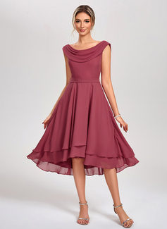 Cowl Pleated Chiffon Midi Dress