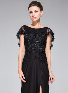 Trumpet/Mermaid Scoop Floor-Length Lace Jersey Prom Dresses With Beading main image 0