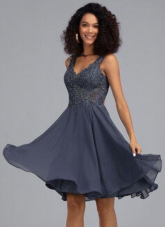A-Line V-neck Knee-Length Chiffon Cocktail Dress With Ruffle (016124563 ...