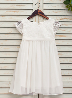A-Line/Princess Tea-length Flower Girl Dress - Chiffon/Lace Short ...