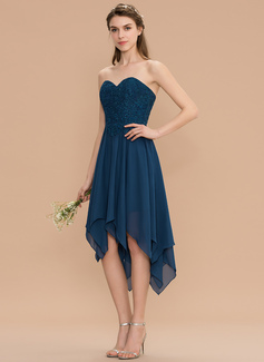 Sweetheart Chiffon A-Line Bridesmaid Dress with Slit in Turquoise