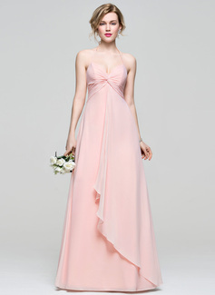 Stunning A-line Halter Empire Floor Length Chiffon Bridesmaid Gowns Dark Navy main image 0