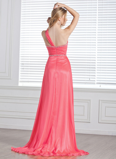 One Shoulder Sleeveless Ruffles Velvet High Side Slit and Train Prom Dress WU1153
