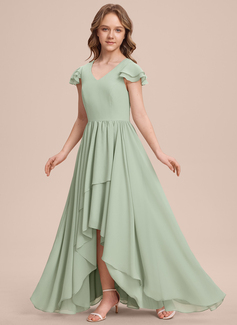 A-line Cascading Ruffles Chiffon Dress