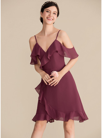 A-Line V-neck Knee-Length Chiffon Cocktail Dress With Cascading Ruffles ...