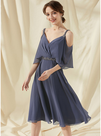 A-Line V-neck Knee-Length Chiffon Cocktail Dress With Ruffle Beading ...