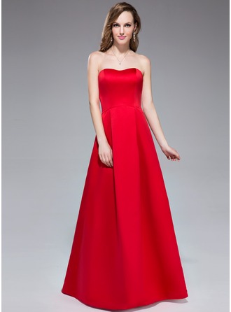 A-Line Classic Sweetheart Satin Floor Length Gown Fuchsia