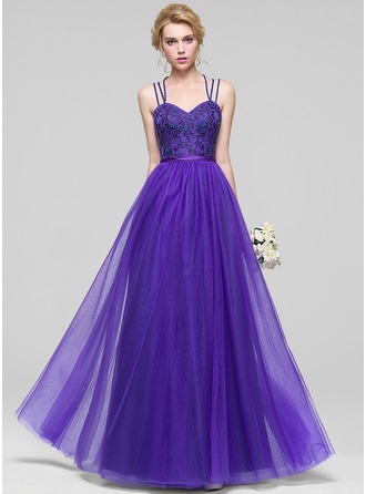 Convertible A-Line Tulle match Lace Floor Length Bridesmaid Dress Sweetheart Neck main image 0