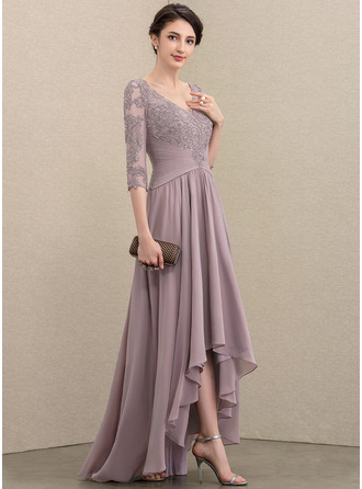 A-Line V-neck Asymmetrical Chiffon Lace Evening Dress With Sequins ...