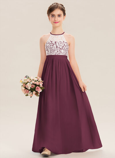 Sleeveless Lace Chiffon A-Line Junior Bridesmaid Gown Cinnamon Rose main image 1