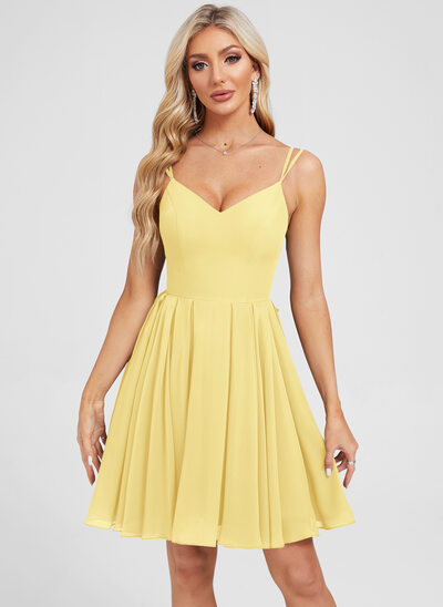 V-Neck Spaghetti Straps Bow Chiffon Dress