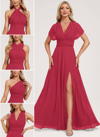 A-line One Shoulder Chiffon Dress