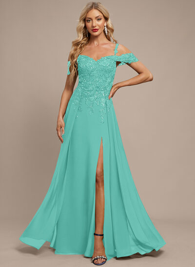 Cold Shoulder Overskirt Chiffon Maxi Dress