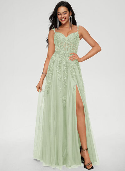 Kleid mit V-Ausschnitt Spaghettiträger Pailletten aus Tüll