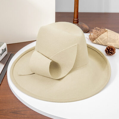Women's Simple Winter Twist Bow Wool Wedding Tea Party Fedora Hats 