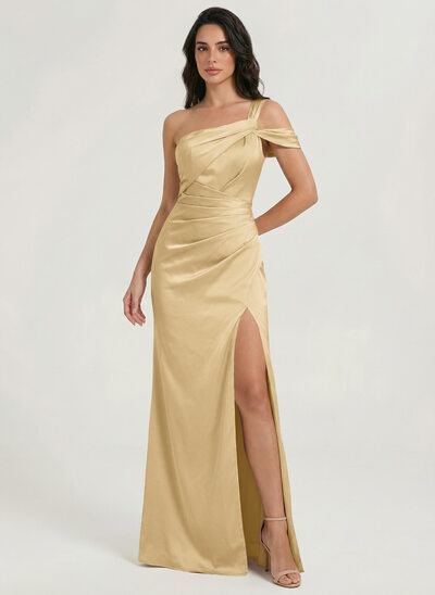 A-line One Shoulder Matte Satin Dress