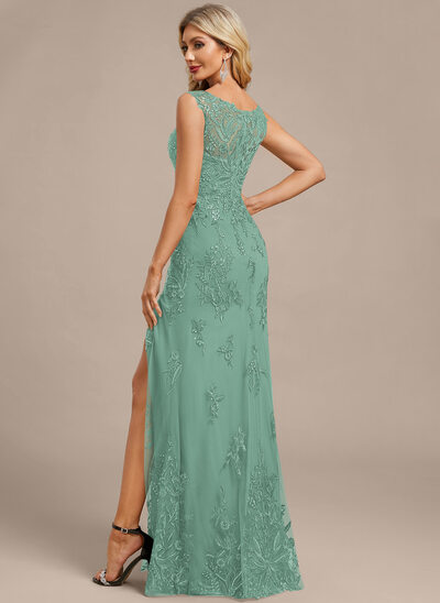 sea green lace dress CL2052 Colette Sequin-Lace Long Formal Dress -PromGirl