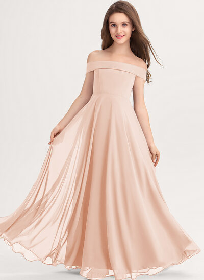 Cute V-neck Spaghetti Straps Floor-length Junior Bridesmaid Dresses Blushing Pink main image 1