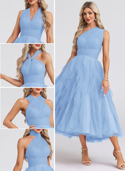 Cascading Ruffles Tulle Midi Dress