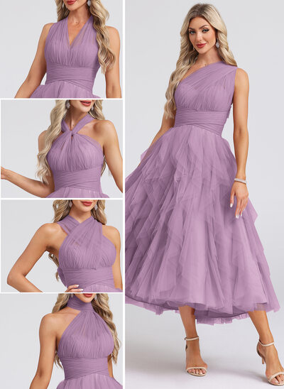 Ruffles kaskadowe Tiul Midi Sukienka