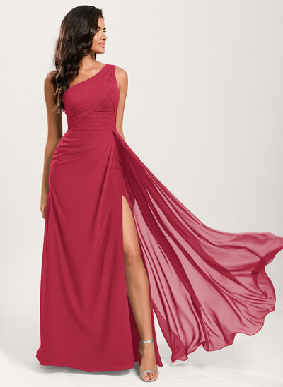 A-line One Shoulder Ruffle Chiffon Dress