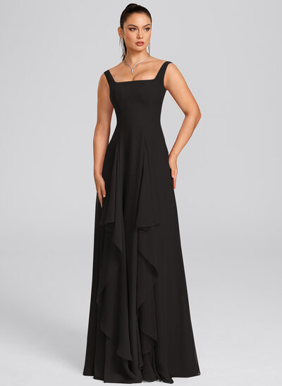 black chiffon wedding dress Black Long A-line V-neck Lacy Chiffon Dress with Sleeves for the Elega –  Newinlook