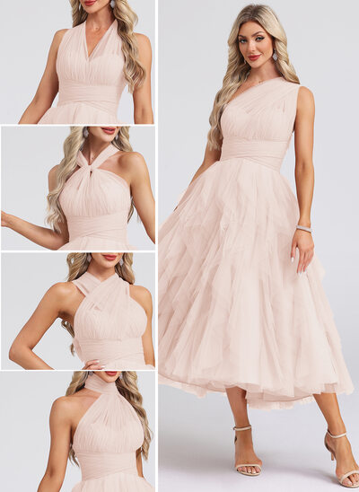 Cascading Ruffles Tulle Midi Dress
