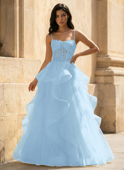 sky blue dress for wedding Light Blue Princess Tulle Maxi Sweetheart Prom Dress 44
