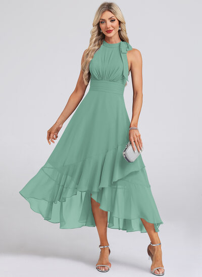 Halter Bow Chiffon Midi Dress