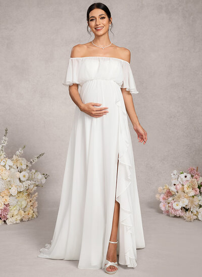 A-line Off the Shoulder Strapless Chiffon Maternity Dress