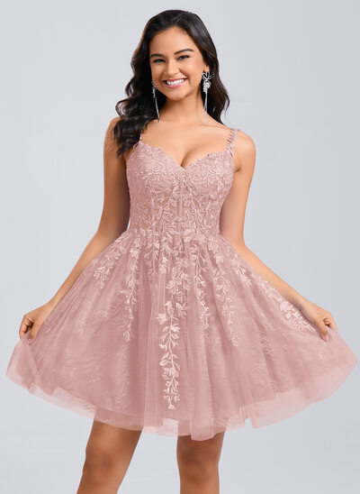 strapless open back dress Chic Pink Round Neck Tiered A-Line Homecoming Dress DTH386 – DressTok.co.uk