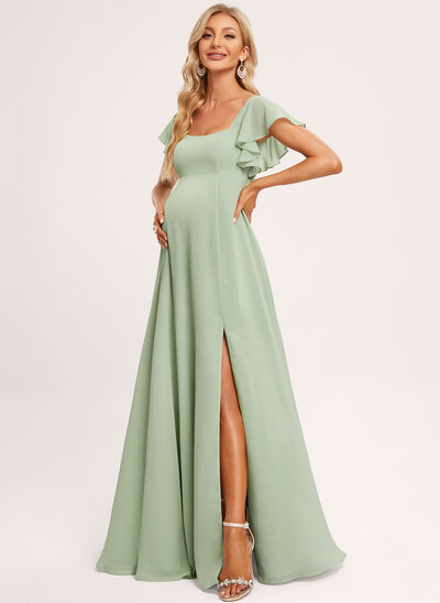 frat formal dresses long Grey Lace Empire Floor Length Maternity Formal Bridesmaid Dress