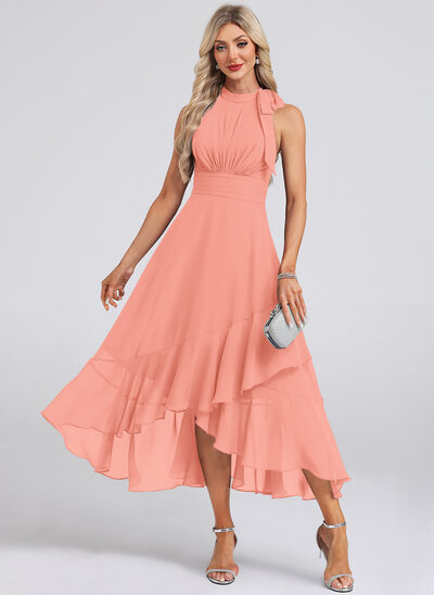 Abito midi con all'americana fiocco in chiffon