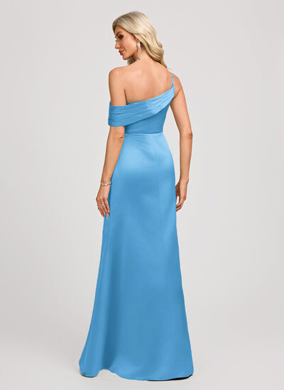 blue long bridesmaid dress ZAPAKA Women Blue Floral Bridesmaid Dress with Slit A-Line Spaghetti Straps Long Wedding Party Dress, Blue / US14 main image 1