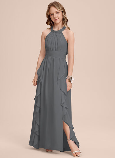 A-line Cascading Ruffles Chiffon Dress