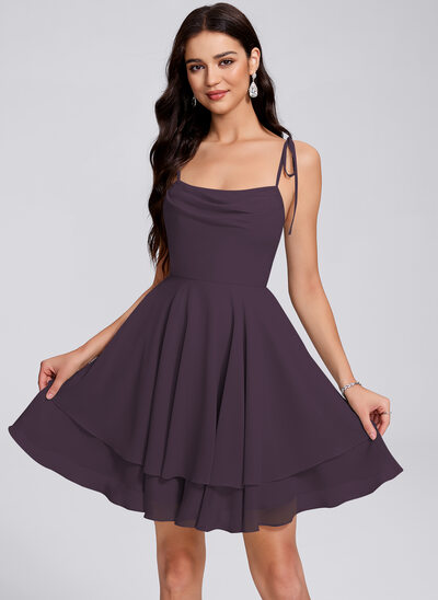 Kleid mit Karree-Ausschnitt Spaghettiträger Raffung aus Chiffon