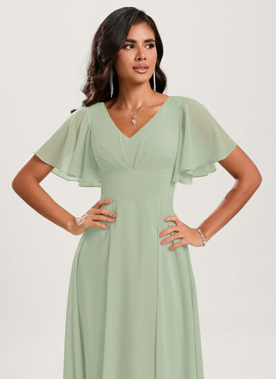 rifle green bridesmaid dresses BABARONI Cap Sleeves Chiffon Long Bridesmaid Dress Ivory, Ivory / US0 main image 0