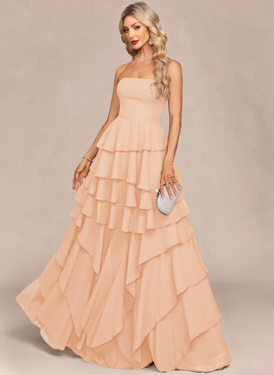 Jurk maximum van de chiffon met strapless cascading ruches