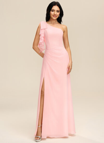 Kleid in A-Linie mit One-Shoulder-Ausschnitt aus Chiffon