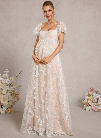 Robe de grossesse trapèze à col carré en dentelle