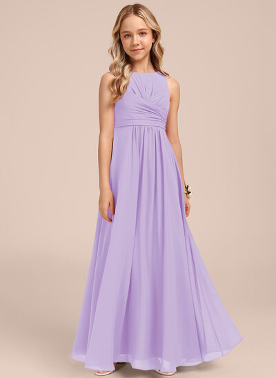 fitted lace wedding dress Zapaka Women Purple Chiffon Short Sleeves Long Junior Bridesmaid Dress V-Neck A-Line Wedding Guest Dress, Purple / J6 main image 0
