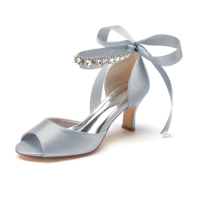 Dla kobiet Obuwie Ślubne Satyna Wysoki obcas Peep Toe Sandały ślubne Elegancki Stras/ Krysztal Górski Ślub obuwie