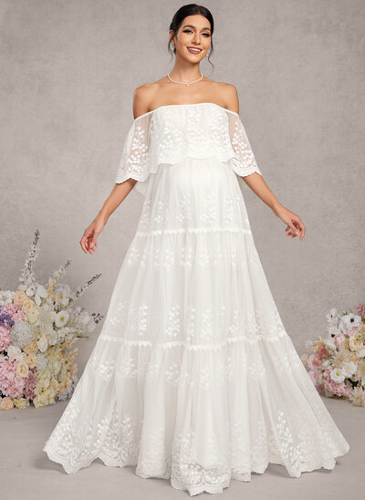 A-line Off the Shoulder Convertible Lace Maternity Dress