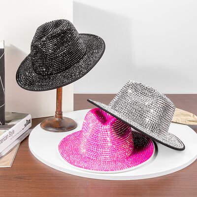 Gorgeous Rhinestone Sparkle Felt Special Occasion Fedora Hats 
